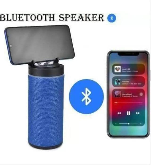 KT-125 Mini Handy Bluetooth Speaker, Portable, Splash-Proof, High Bass Sound, FM Radio, TF Card Slot, Built-in Mic, with inbuilt Phone Stand Color - Blue