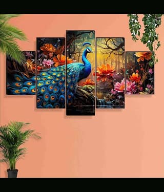 SNDArt Set Of 5 Modern Art Peacock Wall Paintings For Living Room Gift Items/Home Decor Gift Items 18 x30
