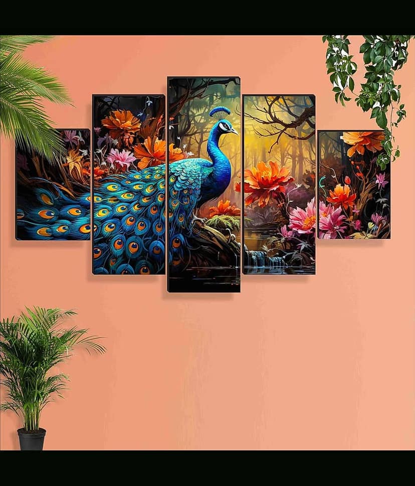 SNDArt Set Of 5 Modern Art Peacock Wall Paintings For Living Room Gift Items/Home Decor Gift Items 18 x30