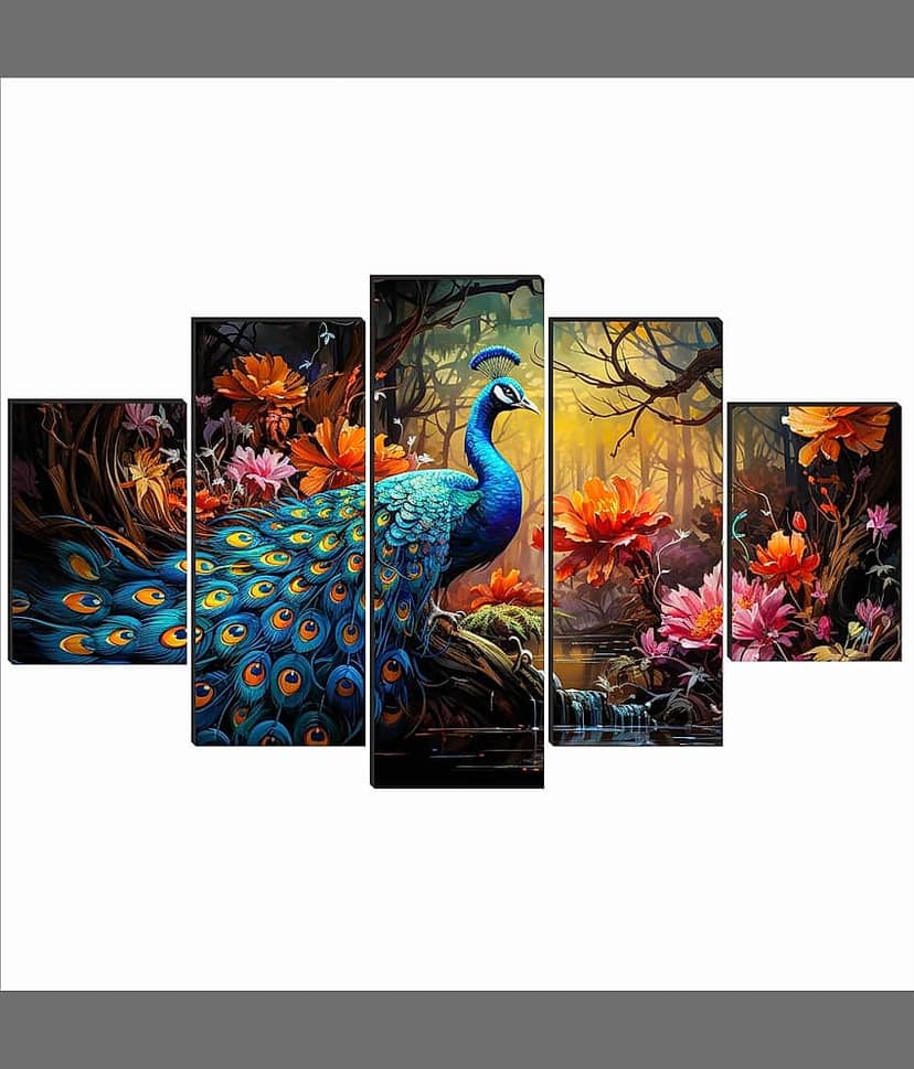 SNDArt Set Of 5 Modern Art Peacock Wall Paintings For Living Room Gift Items/Home Decor Gift Items 18 x30 view 2