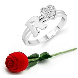 VFJ cz alloy Rhodium plated Valentine collection Initial"R"Letter with heart ring
