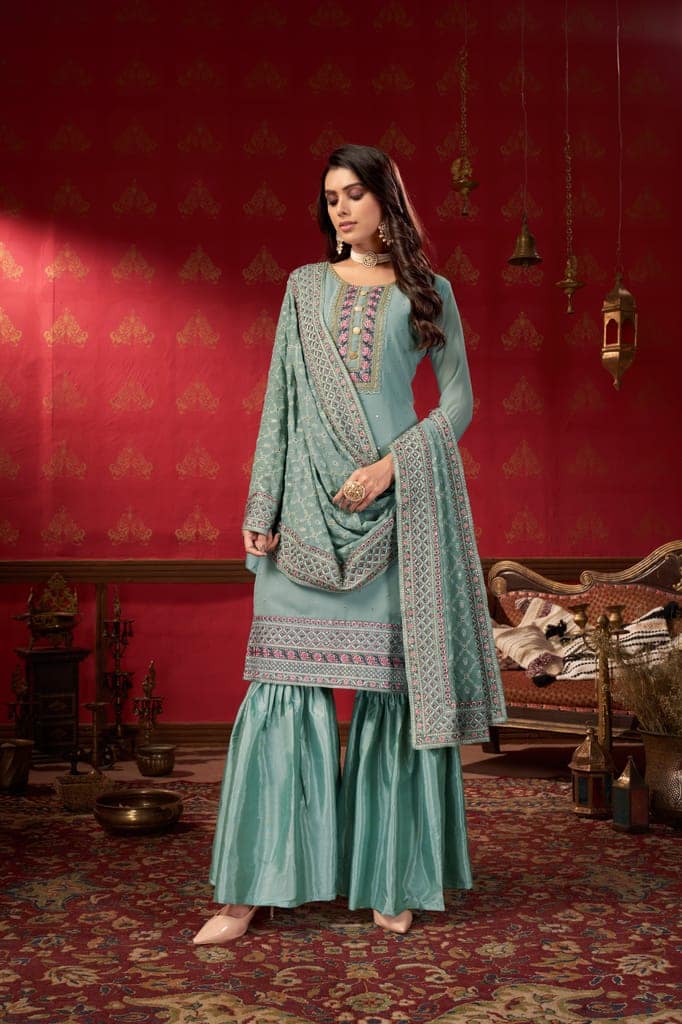 Women Georgette Heavy Embroidery Work Semi Stitch Dress Material. view 2