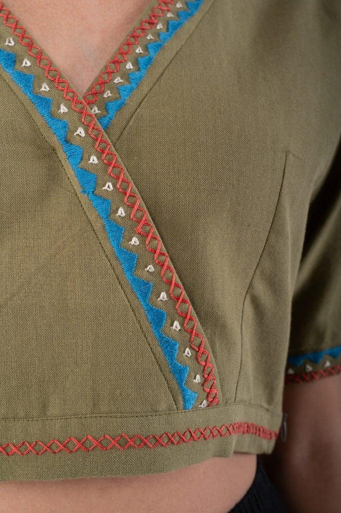 Shifrah Soof Embroidered Olive Half Sleeve Blouse view 4