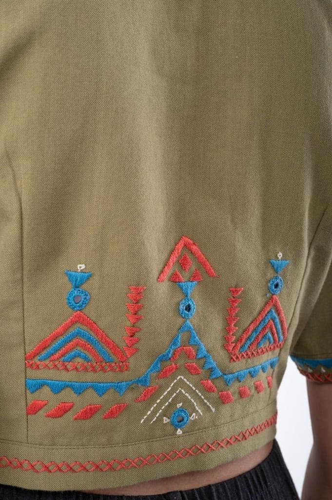 Shifrah Soof Embroidered Olive Half Sleeve Blouse view 5