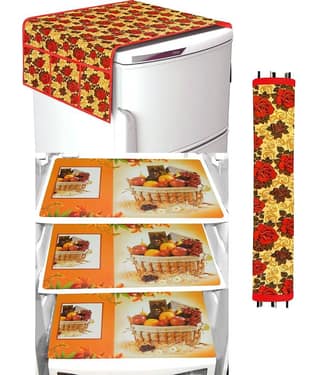 Crosmo Polyester Floral Printed Fridge Mat & Cover ( 64 18 ) Pack of 5 - Yellow
