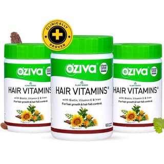 OZiva Hair Vitamins Capsules for Hair Growth | 100% Natural with Biotin, Iron, DHT Blocker & Vitamin EIClinically Proven Hair Growth Supplements for Women & Men (3 Months, Results Pack)