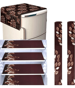 Crosmo Polyester Floral Fridge Mat & Cover ( 99 53 ) Pack Of 7 - Brown