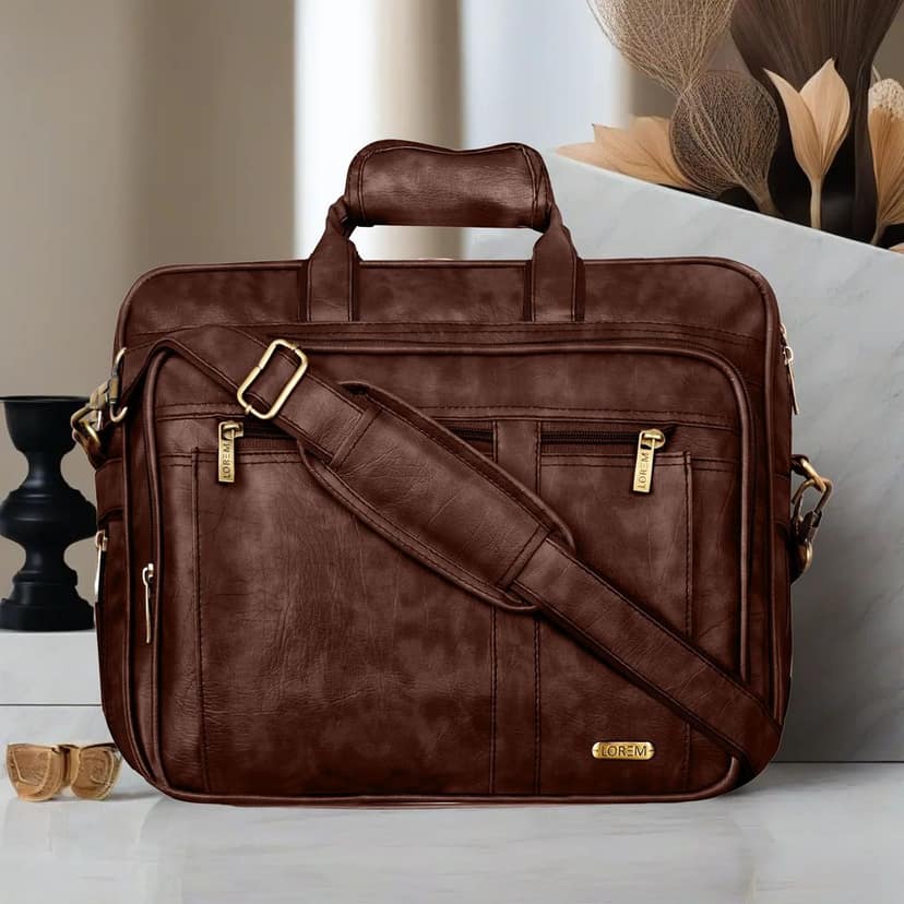 Brown Color Faux Leather 28L Laptop Messenger Bag For Men BG63 view 2