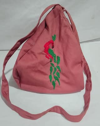 Embroidered Flamingo Drawstring Bag