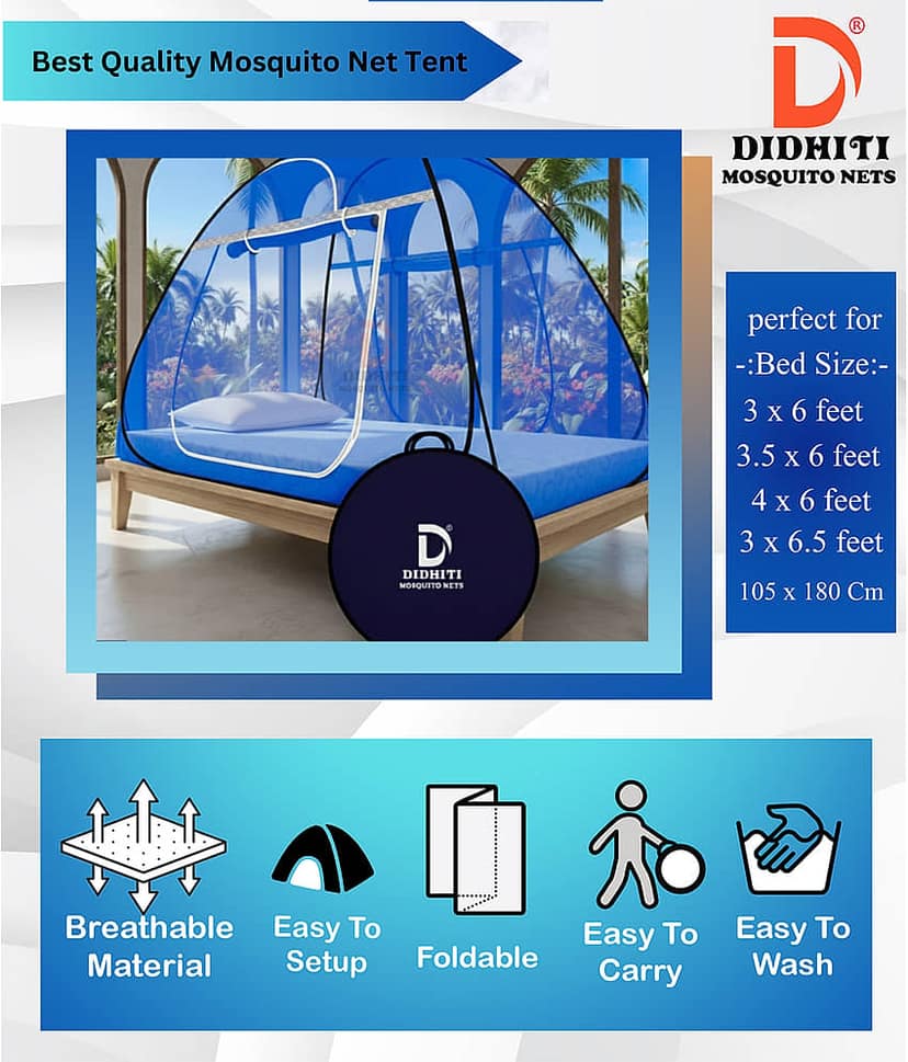 didhiti - Dark Blue Polycotton Foldable Mosquito Net ( Pack of 1 ) view 2
