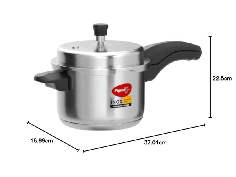 Pigeon Inox Stainless Steel Pressure Cooker Outer Lid, Induction Base, Silver - 3 Litre view 2