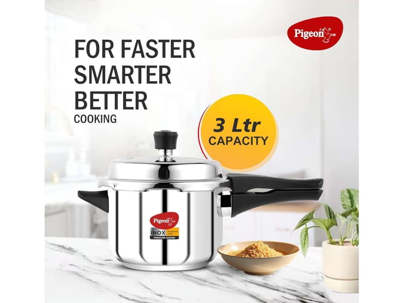 Pigeon Inox Stainless Steel Pressure Cooker Outer Lid, Induction Base, Silver - 3 Litre view 3