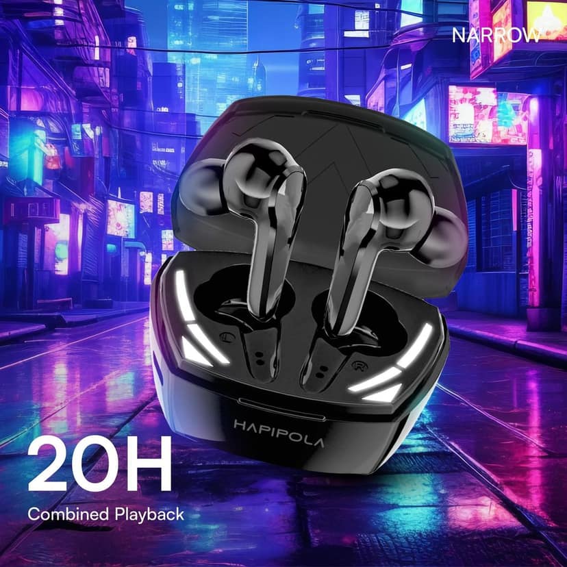 HAPIPOLA Narrow Immersive Audio | Bluetooth v5.2 10mm Driver | 100 Hours Stand-by | White Light 23 Hours Combined Playback | Touch Control Type C Interface | Good Bass view 4