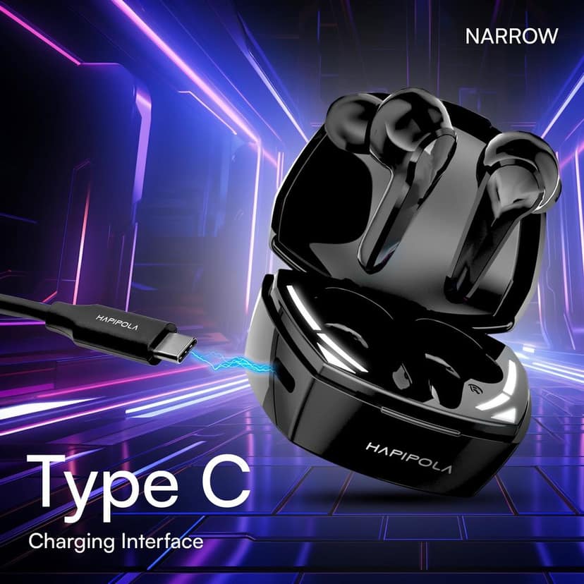 HAPIPOLA Narrow Immersive Audio | Bluetooth v5.2 10mm Driver | 100 Hours Stand-by | White Light 23 Hours Combined Playback | Touch Control Type C Interface | Good Bass view 5
