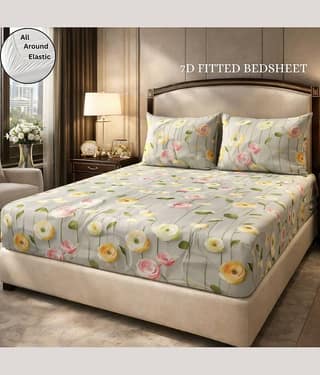 SWIZIER Cotton 1 Double Fitted Bedsheet with 2 Pillow Covers ( 198 cm x 182 cm ) , Light Grey