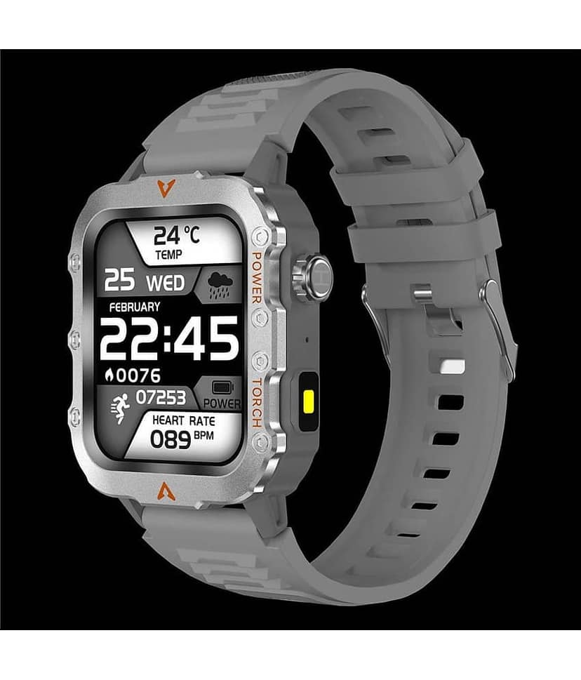 SKYRISE Sports Edition Smartwatch | Heart Rate | Steps | Wireless Charging Smartwatch (Grey Strap, 1.73 Inch Big Sunlight Proof Display)