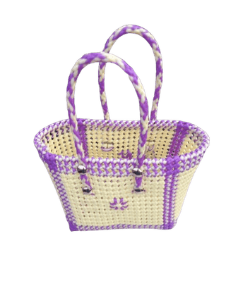 Cream and Purple Colour Handwoven Plastic Wire Bag