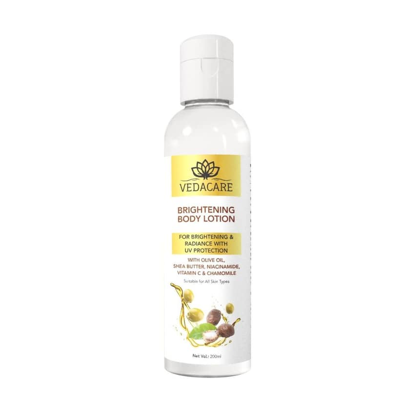 Vedacare Brightening Body Lotion 200 ml - With Niacinamide, Olive Oil, Shea butter, Vitamin C & Chamomile - for Fairness, brightening, moisturizing, Sun protection, Hyperpigmentation view 3