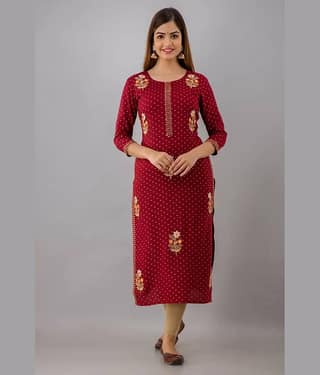 FABRR Rayon Printed Straight Women's Kurti - Maroon ( Pack of 1 )