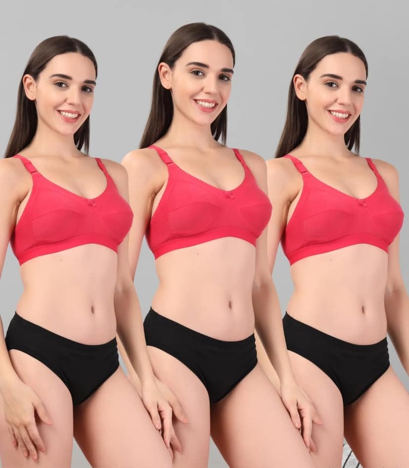 ADORNSTAR Cotton Pack of 3 Bra and Panty Set Fancy Lingerie, Non-Padded, Non-Wired, Daily & Honeymoon Wear view 3