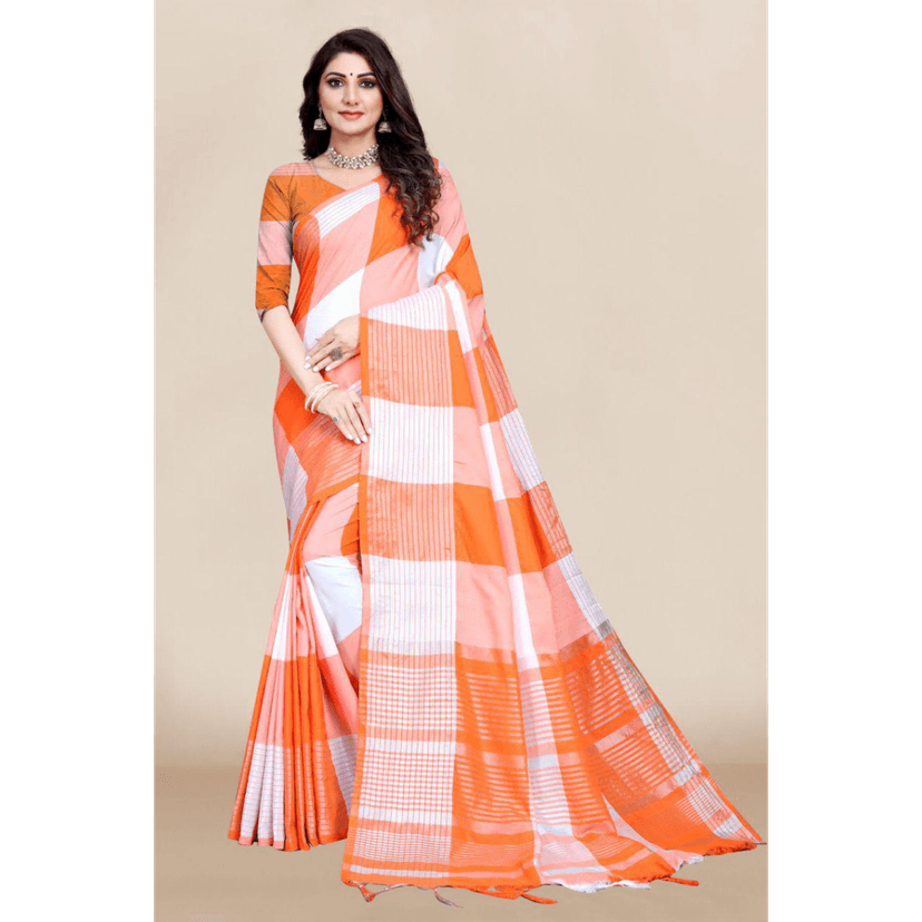 TheHangr Women's Cotton Silk Saree With Blouse Piece & Fancy Jhalar - Orange