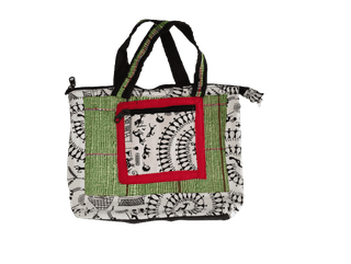 Ladies Side Bag White & Green (Banana Fiber)