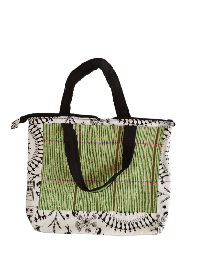 Ladies Side Bag White & Green (Banana Fiber) view 2