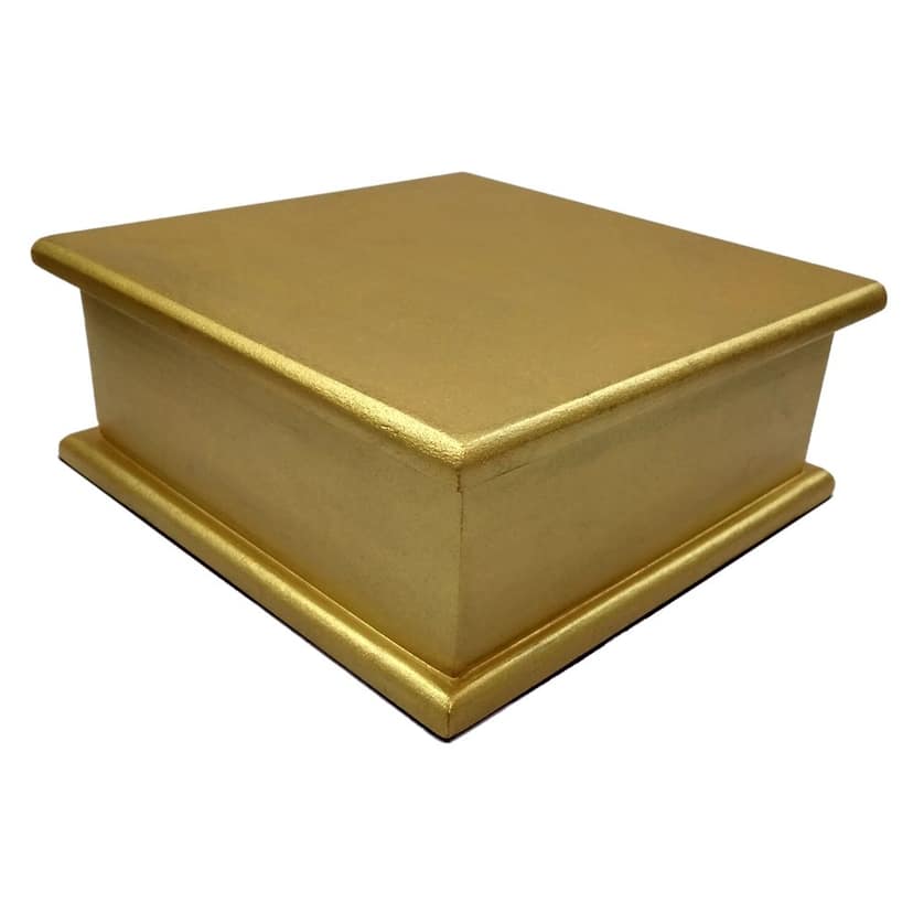 Define Art Pedestal Statue Base Pooja Chowki for Figurine Idol & Showpiece Decoration Home Decor Gold Color Square Shape (6 inch x 6 inch x 2.5 inch Height)