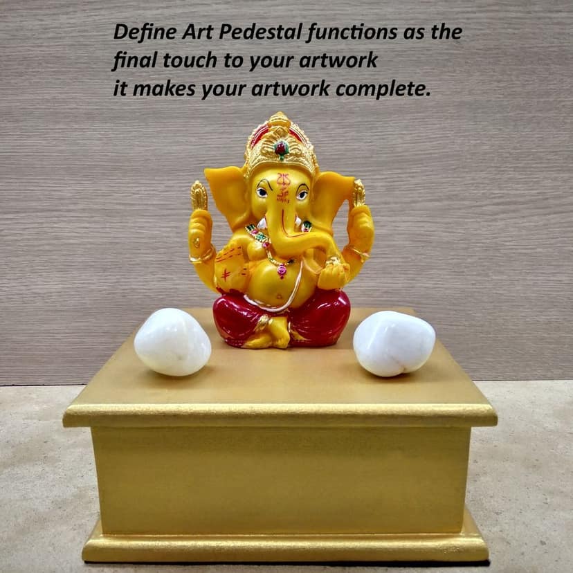 Define Art Pedestal Statue Base Pooja Chowki for Figurine Idol & Showpiece Decoration Home Decor Gold Color Square Shape (6 inch x 6 inch x 2.5 inch Height) view 2