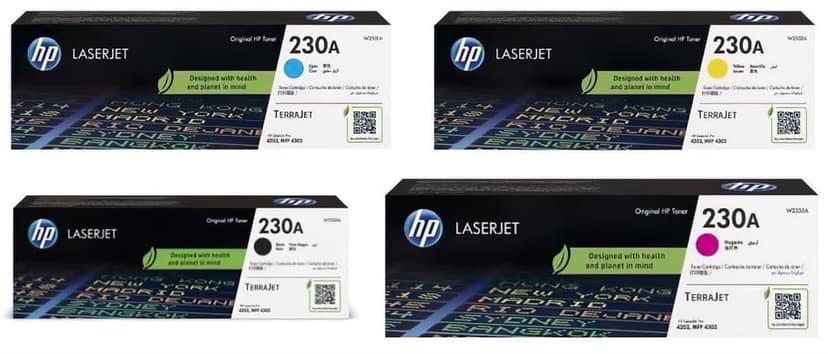 HP 230A CMYK Toner Cartridge Pack Of 4 Compatible with HP Color LaserJet Pro 4203dn, 4203dw, 4303dw & 4303fdw