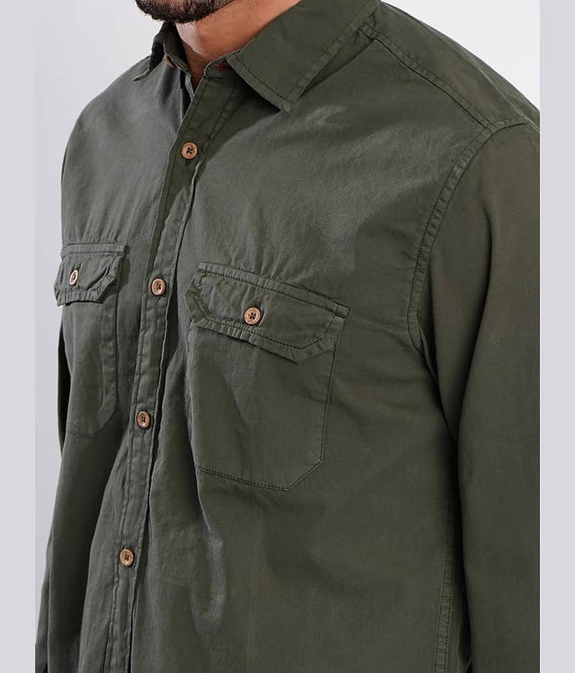 Bene Kleed 100% Cotton Regular Fit Solids Full Sleeves Men's Casual Shirt - Green ( Pack of 1 ) view 4