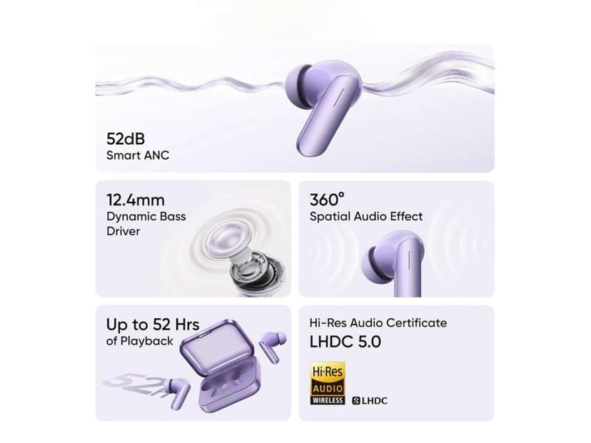 OlivLife RIVO True Wireless Earbuds, Bluetooth 6.0 in-Ear Headphones with ENC Mic, 14H Playtime, Deep Bass, Premium Sound, Type-C Fast Charging Case, - Purple view 2