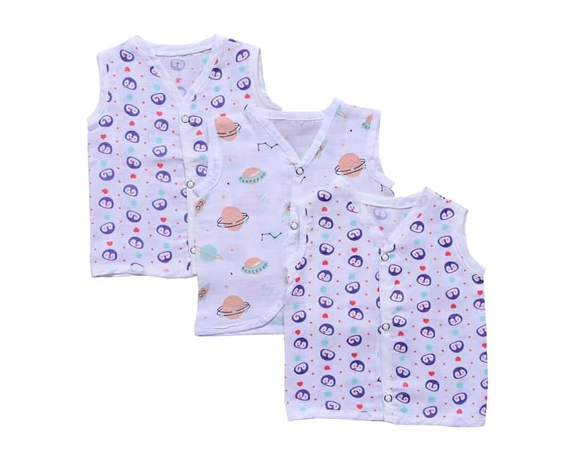 The Baby First Box Organic Bamboo Muslin Cotton Jhabla I Front Open I 0-3 Months- Pack of 3 Unisex (Multicolor) view 2