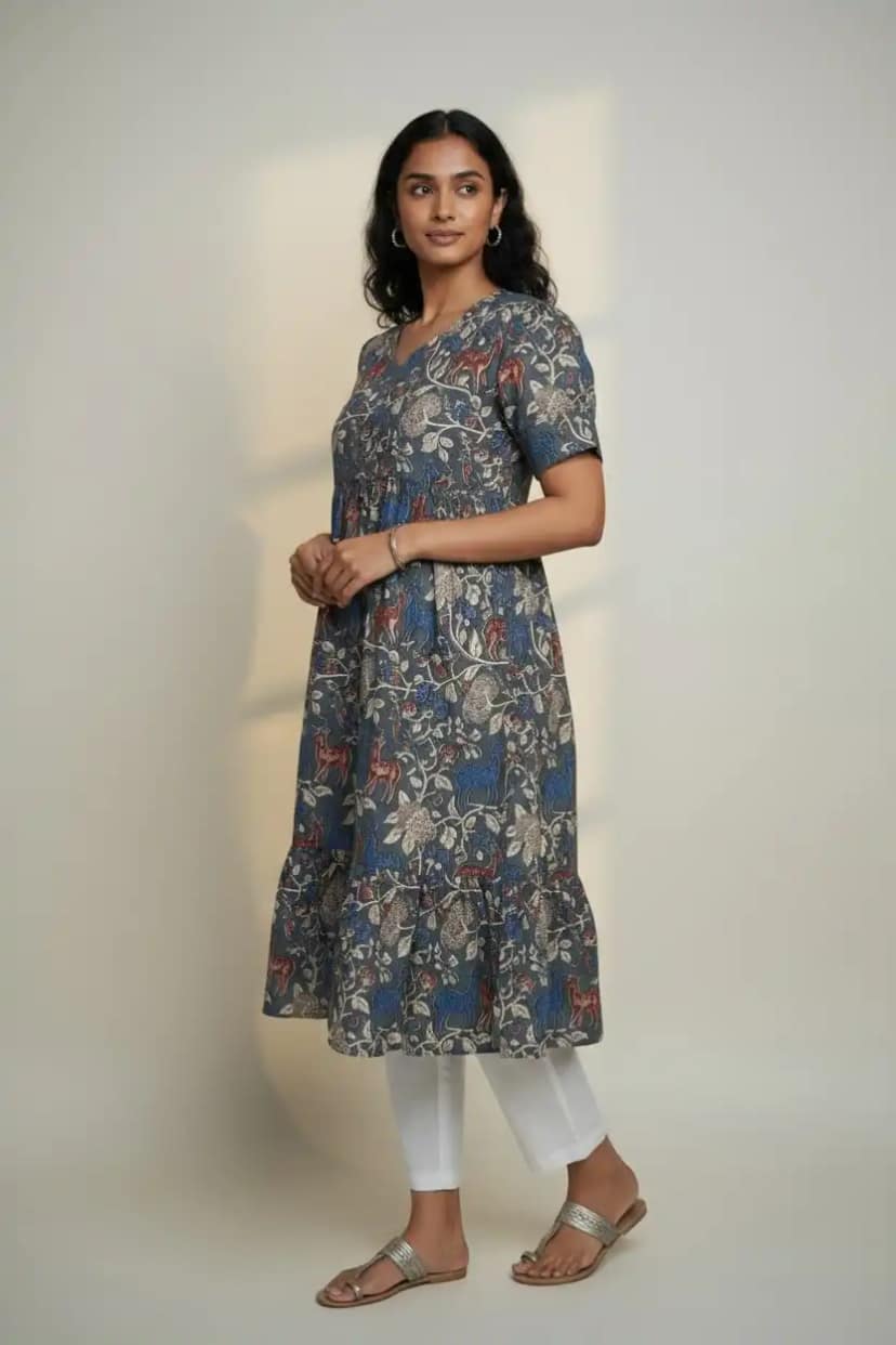Floral Print Cotton Dress Slate Gray view 2