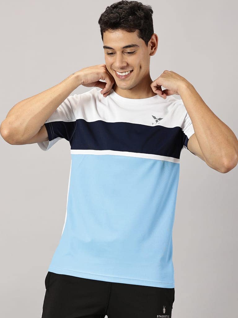 Polyester White & SkyBlue Round Neck view 4