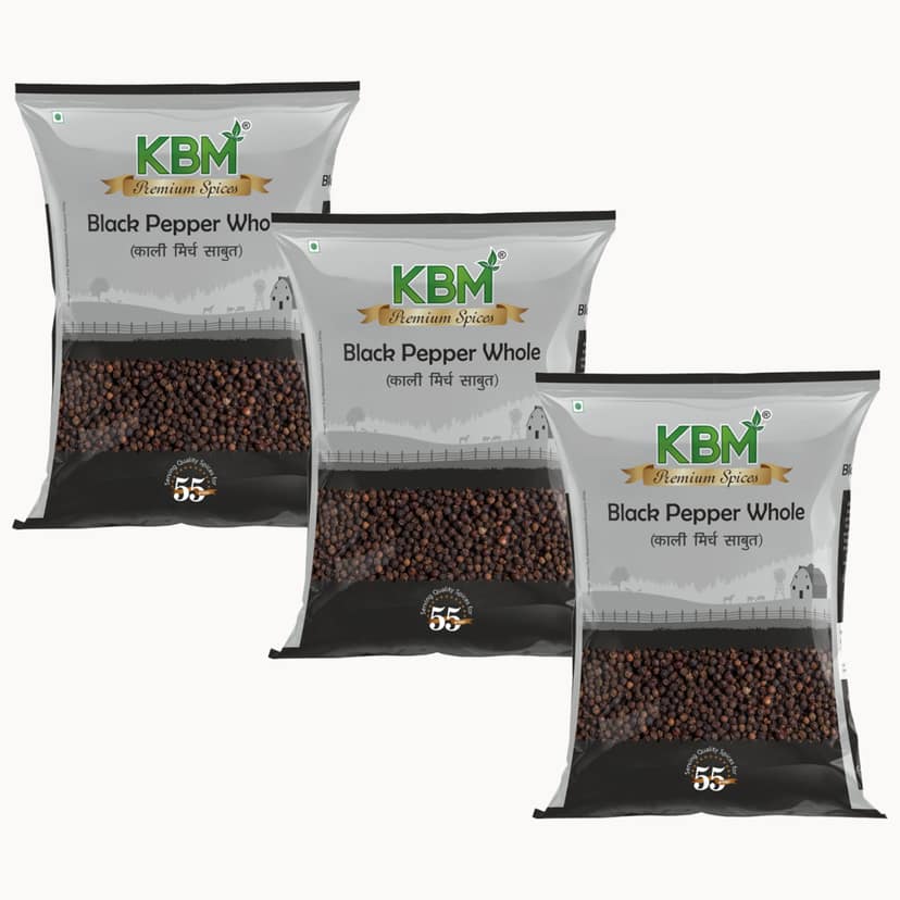 KBM Premium Spices Black Pepper Whole, 200 gm - Pack of 3