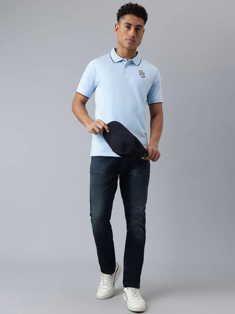 Men Sky Regular Fit Polo Neck T-Shirt view 5