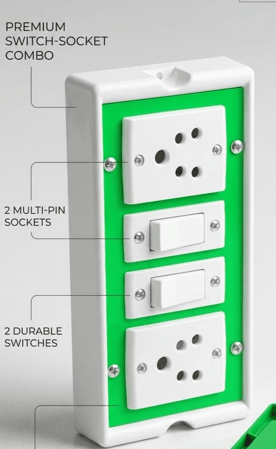 Extension Switch Board with 2 Sockets and 2 Switches Heavy Duty Wall-Mount Switch Plate for Home, Office view 2
