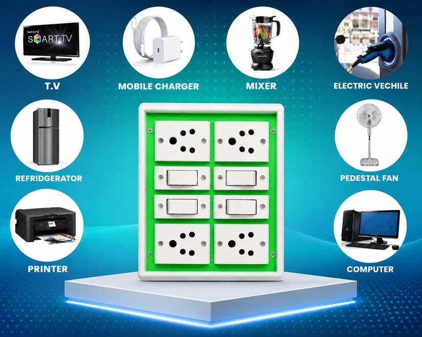 Extension Switch Board with 2 Sockets and 2 Switches Heavy Duty Wall-Mount Switch Plate for Home, Office view 3
