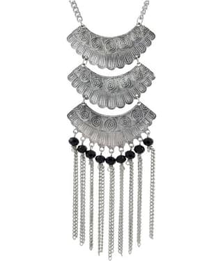 The Jewelbox Oxidised Tribal Matte Rhodium Plated Beads Silver Choker Necklace For Women