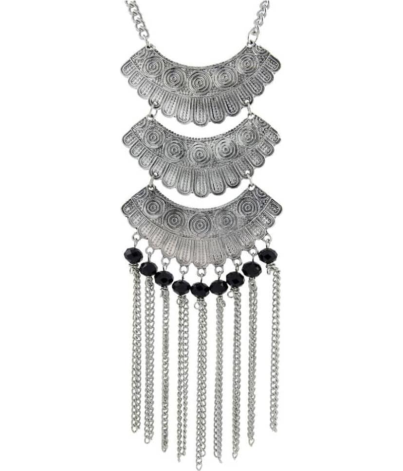 The Jewelbox Oxidised Tribal Matte Rhodium Plated Beads Silver Choker Necklace For Women