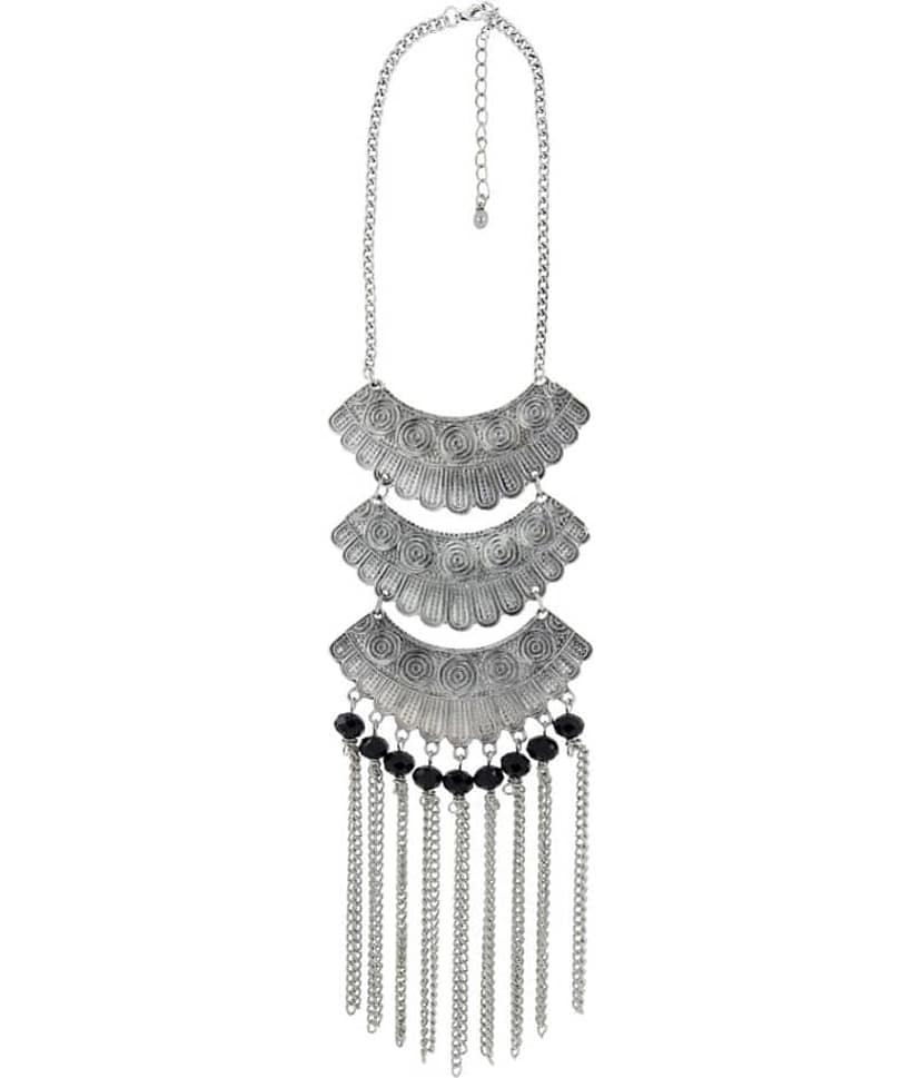 The Jewelbox Oxidised Tribal Matte Rhodium Plated Beads Silver Choker Necklace For Women view 2