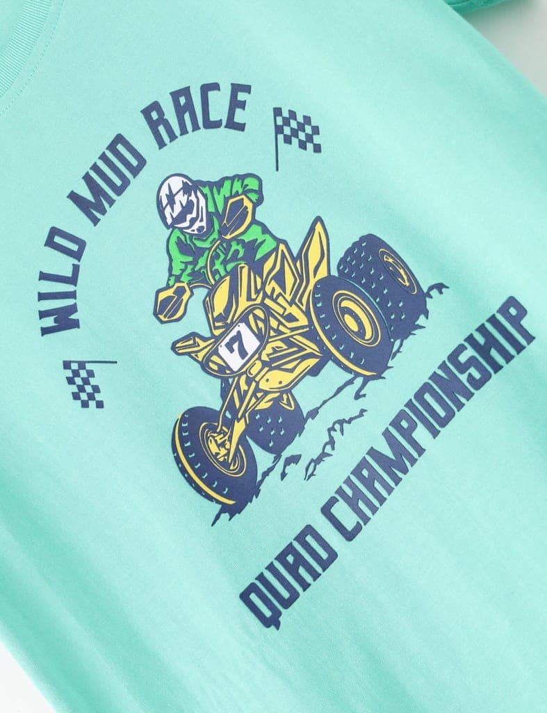 Boys T shirt Cotton Biscay Green "Wild Mud Race" view 3