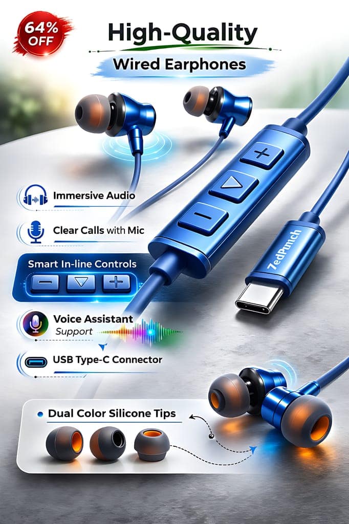 ZedPunch Gaming Magnetic USB Type-C Wired Earphones with Mic view 3