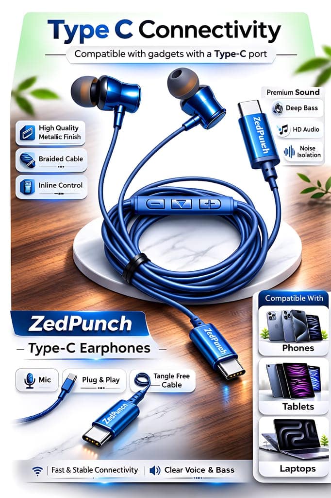 ZedPunch Gaming Magnetic USB Type-C Wired Earphones with Mic view 7