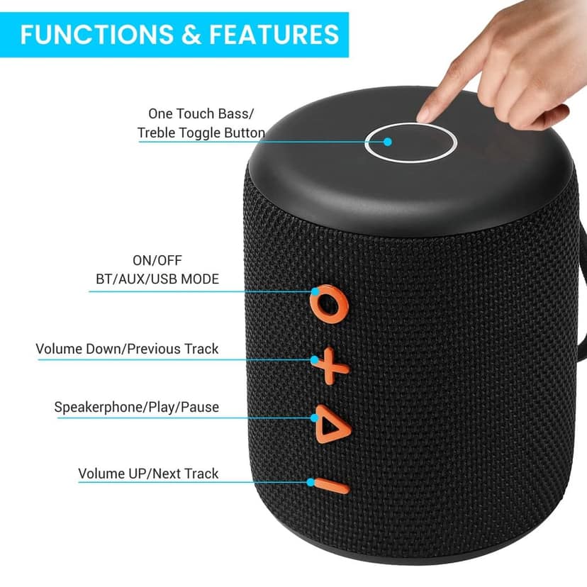 Portronics SoundDrum Plus a 15W POR-1040 Bluetooth 5.0 Portable Stereo Speaker Comes with Boosted Bass, Equaliser Function, in-Built Mic, 3.5mm Aux in-Port, Pendrive and 2500mAh Battery, Black view 2