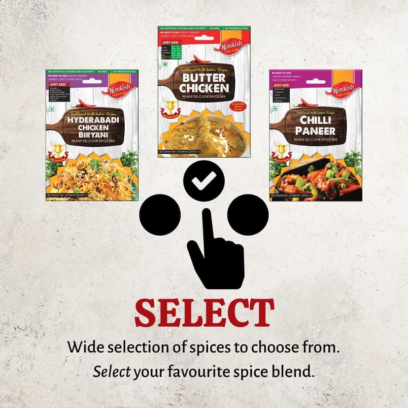 Nimkish Veg Spice Mix Combo Pack of 6 | Paneer, Chana, Biryani, Soya Chaap & More | Ready-to-Cook Indian Premix view 6