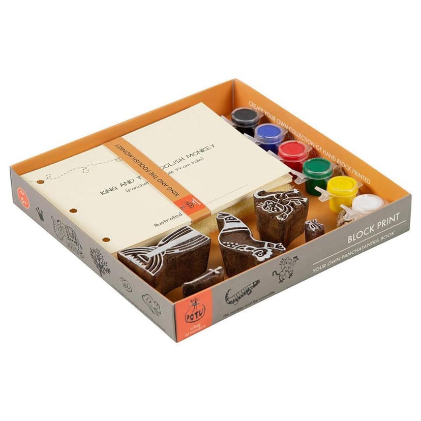 DIY Wooden Block Printing Craft kit Print your own Panchtantra Story book King and The Foolish Monkey view 2
