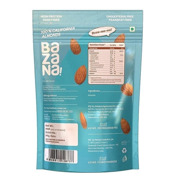 Bazana 100% Californian Raw Almonds | Nutrient-Rich, Heart-Healthy Snack | Weight Management Aid | Antioxidant Powerhouse | Blood Sugar Regulation | 205g Pack of 1 view 2