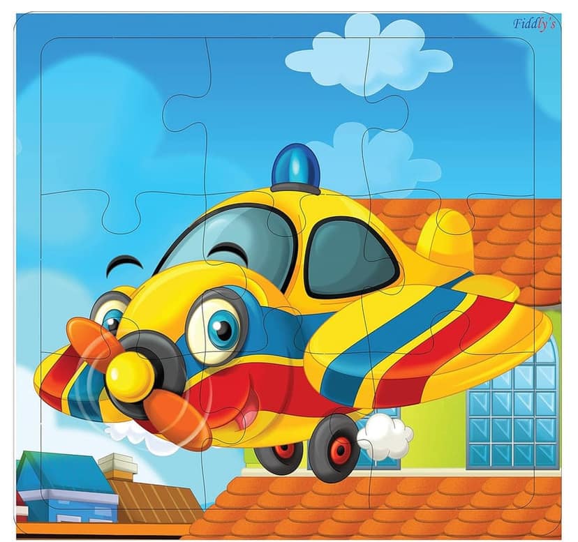 Fiddlys Kid's Wooden Jigsaw Puzzle Games for Children & Kids Paperless Puzzle - 9 Pieces (Pack of 4 Vehicle) Age 3+ view 2